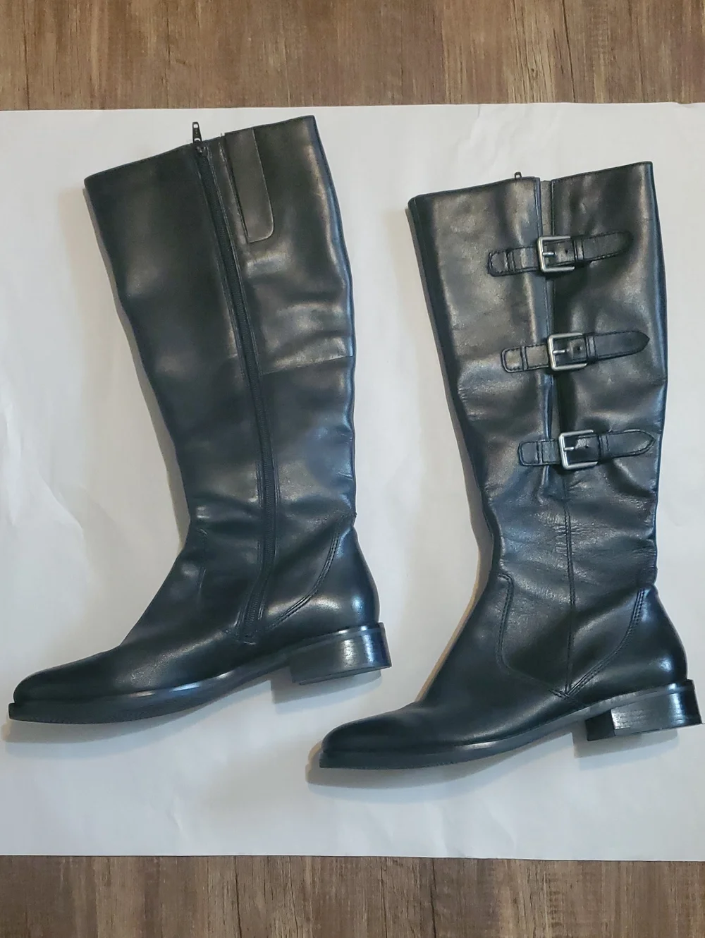 Women's Ecco Hobart Tall Black Leather Knee-High Buckle Riding Boots Size 10